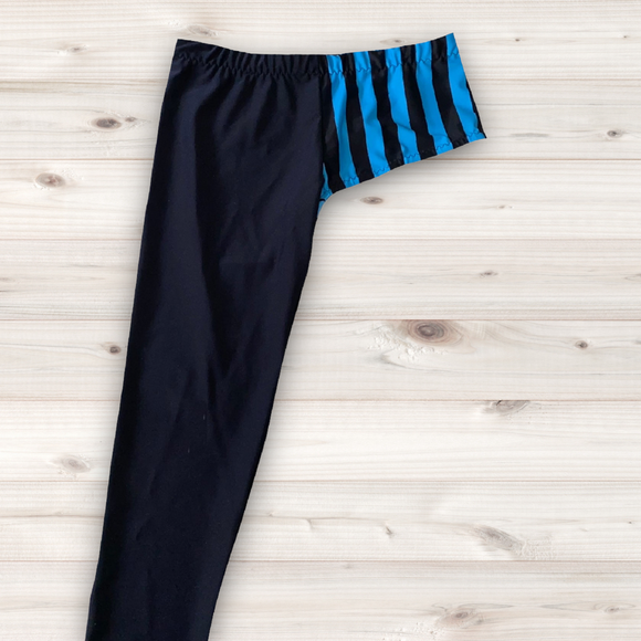 Women's Wrestling Tights - 1/2 Striped Blue Shorts