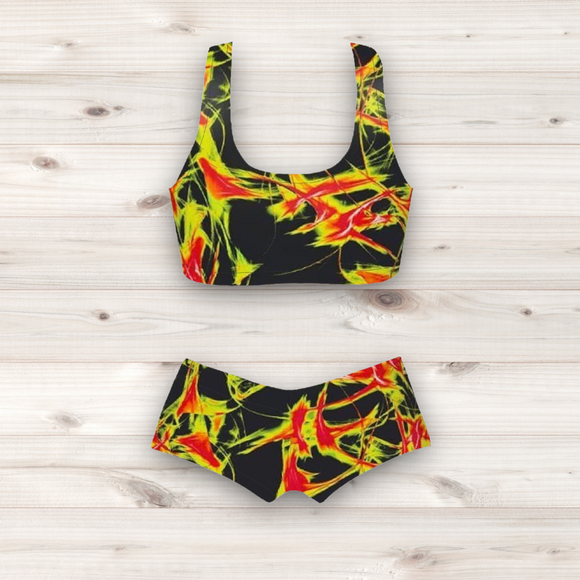 Women's Wrestling Crop Top and Booty Shorts Set - Vapour Print