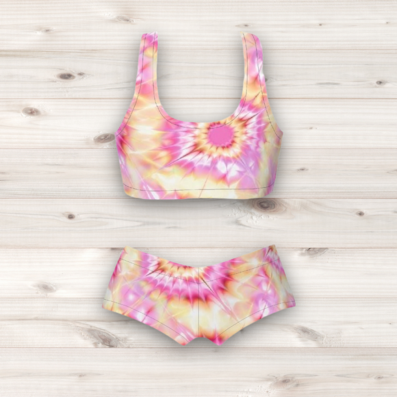 Women's Wrestling Crop Top and Booty Shorts Set - Pastel Glow Print