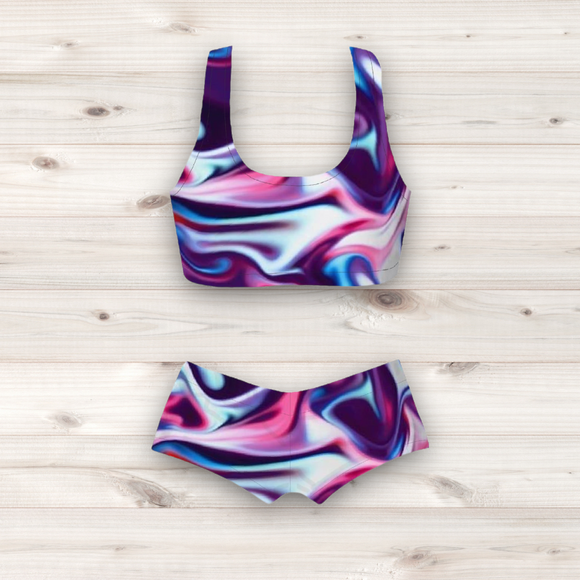 Women's Wrestling Crop Top and Booty Shorts Set - Pink Slick Print