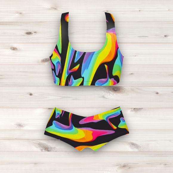 Women's Wrestling Crop Top and Booty Shorts Set - Colour Doh Print