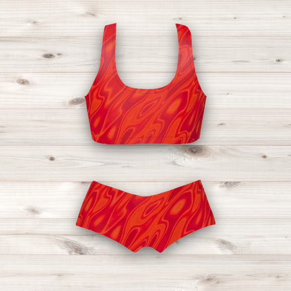 Women's Wrestling Crop Top and Booty Shorts Set - Mirage Fire Print