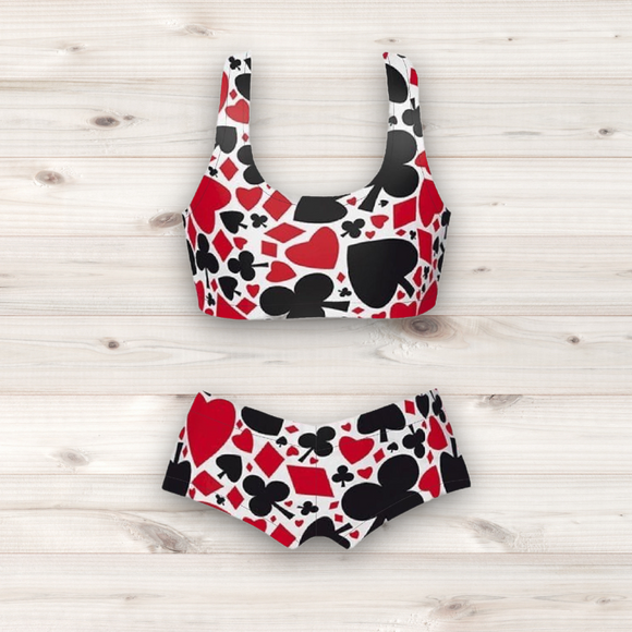 Women's Wrestling Crop Top and Booty Shorts Set - Poker Print