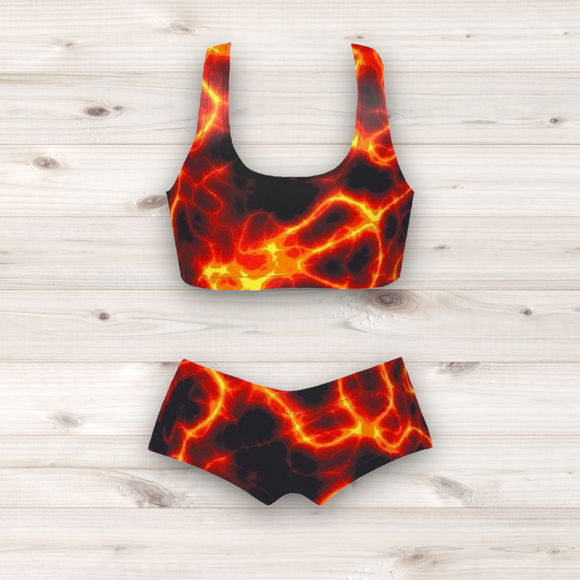 Women's Wrestling Crop Top and Booty Shorts Set - Electric Print