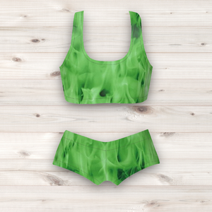Women's Wrestling Crop Top and Booty Shorts Set - Acid Flare Print