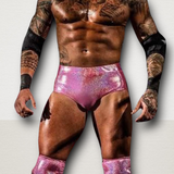 Men's Wrestling Trunks - Pink Leopard Spot Print