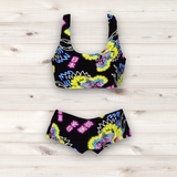 Women's Wrestling Crop Top and Booty Shorts Set - Neon Dragon Print