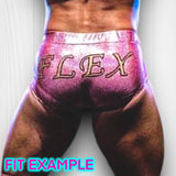 a picture of a man's back with the word flex on it