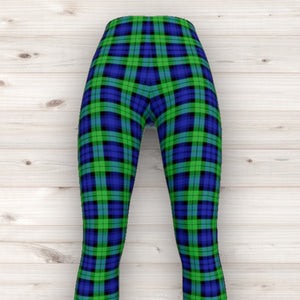 Men's Wrestling Tights - Green Tartan Print