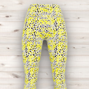 Men's Wrestling Tights - Yellow Graffiti Animal Print