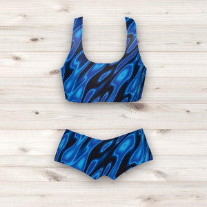 Women's Wrestling Crop Top and Booty Shorts Set - Mirage Royal Print