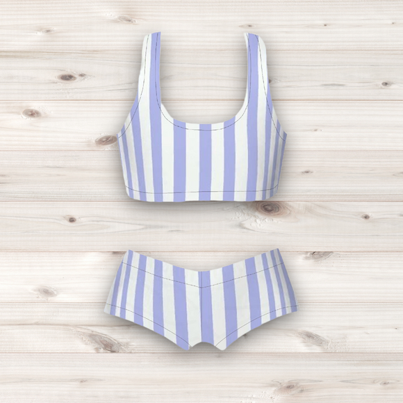 Women's Wrestling Crop Top and Booty Shorts Set - Lilac Stripe Print