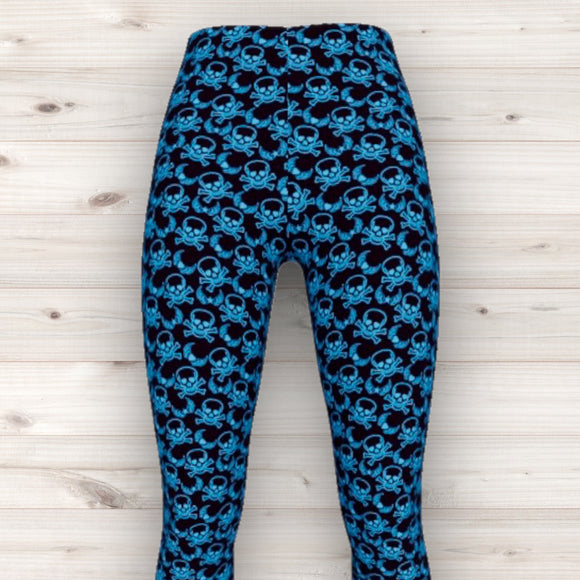 Men's Wrestling Tights - Blue Skull Print