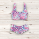 Women's Wrestling Crop Top and Booty Shorts Set - Pink Mystique Print