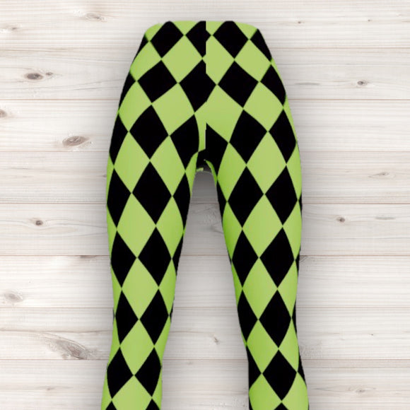 Men's Wrestling Tights - Green Harlequin Print