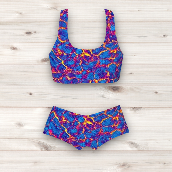 Women's Wrestling Crop Top and Booty Shorts Set - Abyss Earth Print
