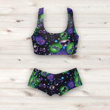 Women's Wrestling Crop Top and Booty Shorts Set - Butterflies Print