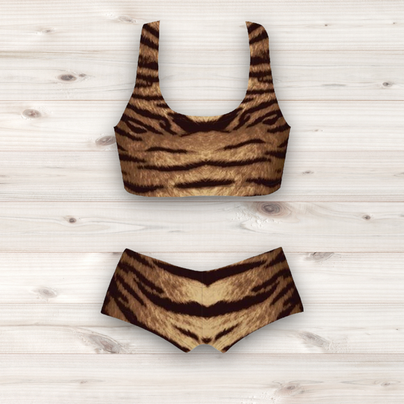 Women's Wrestling Crop Top and Booty Shorts Set - Bengal Tiger Print