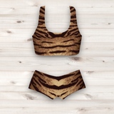 Women's Wrestling Crop Top and Booty Shorts Set - Bengal Tiger Print
