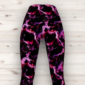 Men's Wrestling Tights - Purple Marble Lightning Print