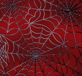 a close up of a spider web on a red background