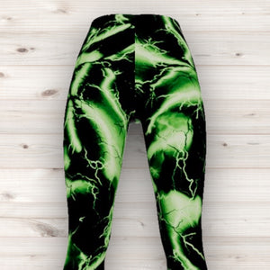 Men's Wrestling Tights - Green Lightning Print