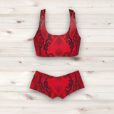 Women's Wrestling Crop Top and Booty Shorts Set - Red Reptile Skin Print
