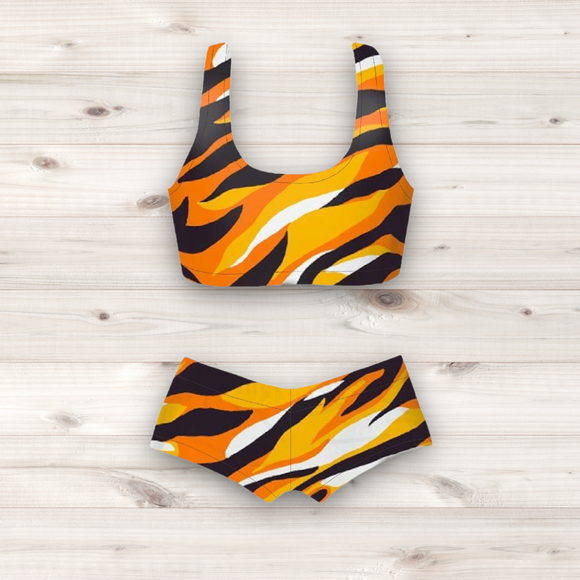 Women's Wrestling Crop Top and Booty Shorts Set - Toon Tiger Print