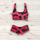 Women's Wrestling Crop Top and Booty Shorts Set - Pink Leopard Spot Print