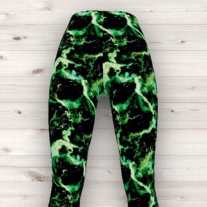 Men's Wrestling Tights - Green Marble Lightning Print