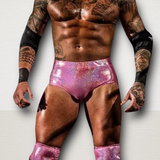 Men's Wrestling Trunks - Orange Pink Ombre Animal Print