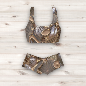 Women's Wrestling Crop Top and Booty Shorts Set - Liquid Alloy Print
