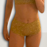 Women's Wrestling Crop Top and Booty Shorts Set - Gold Crackle Print