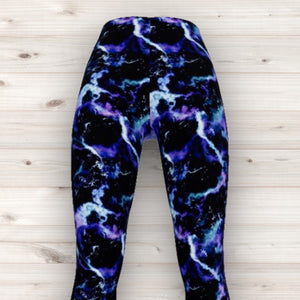 Men's Wrestling Tights - Purple Marble Lightning Print