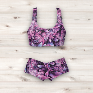 Women's Wrestling Crop Top and Booty Shorts Set - Pink Wanderlust Print