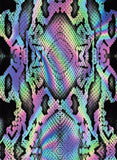 a colorful snake skin pattern on a black background