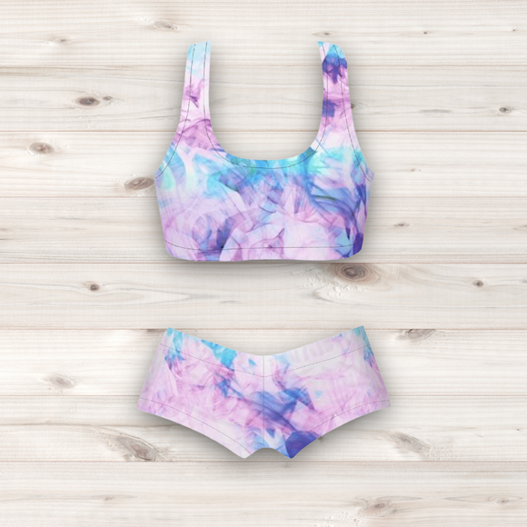 Women's Wrestling Crop Top and Booty Shorts Set - Lilac Kindle Print