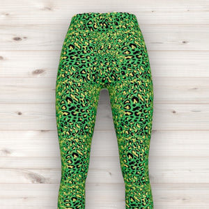 Men's Wrestling Tights - Green Cheetah Print