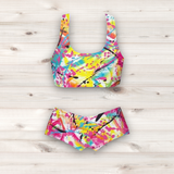 Women's Wrestling Crop Top and Booty Shorts Set - Light Painting Print