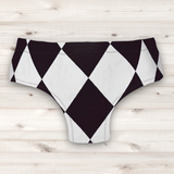 Men's Wrestling Trunks - Black and White Harlequin Print