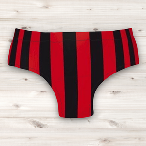 Men's Wrestling Trunks - Red and Black Stripe Print