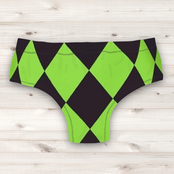 Men's Wrestling Trunks - Green Harlequin Print