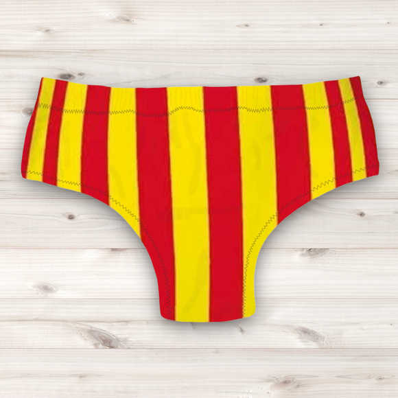 Men's Wrestling Trunks - Red and Yellow Stripe Print