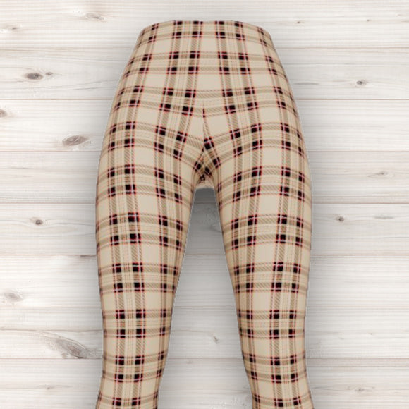 Men's Wrestling Tights - Beige Check Print