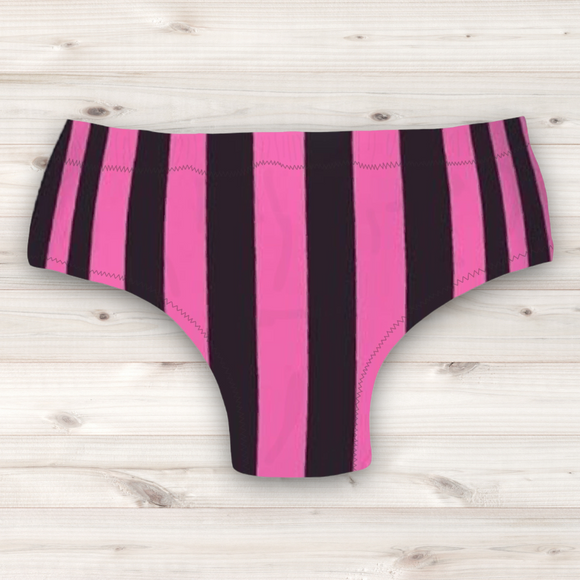 Men's Wrestling Trunks - Pink and Black Stripe Print