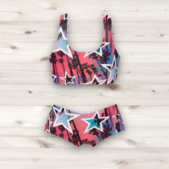Women's Wrestling Crop Top and Booty Shorts Set - Miami Print