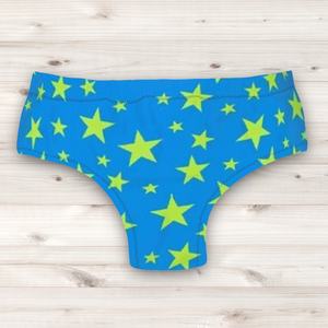 Men's Wrestling Trunks - Blue and Green Star Print