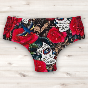 Men's Wrestling Trunks - Skulls and Roses Print