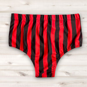 Men's High Waisted Wrestling Trunks - Red and Black Stripe