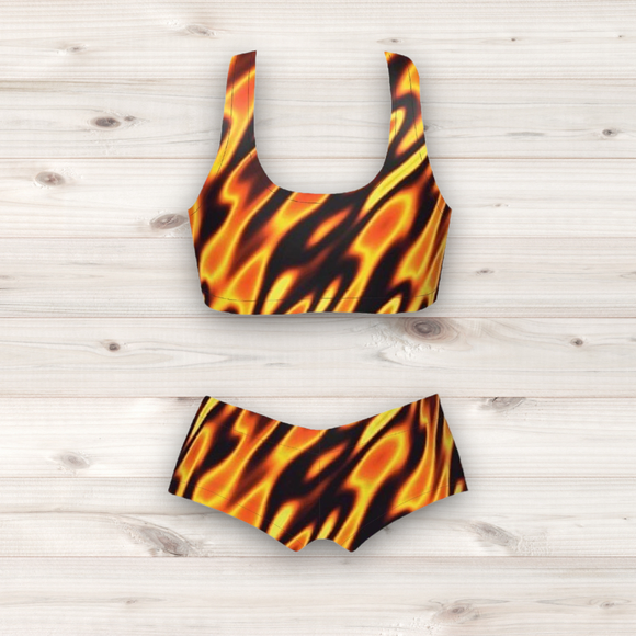 Women's Wrestling Crop Top and Booty Shorts Set - Mirage Lava Print